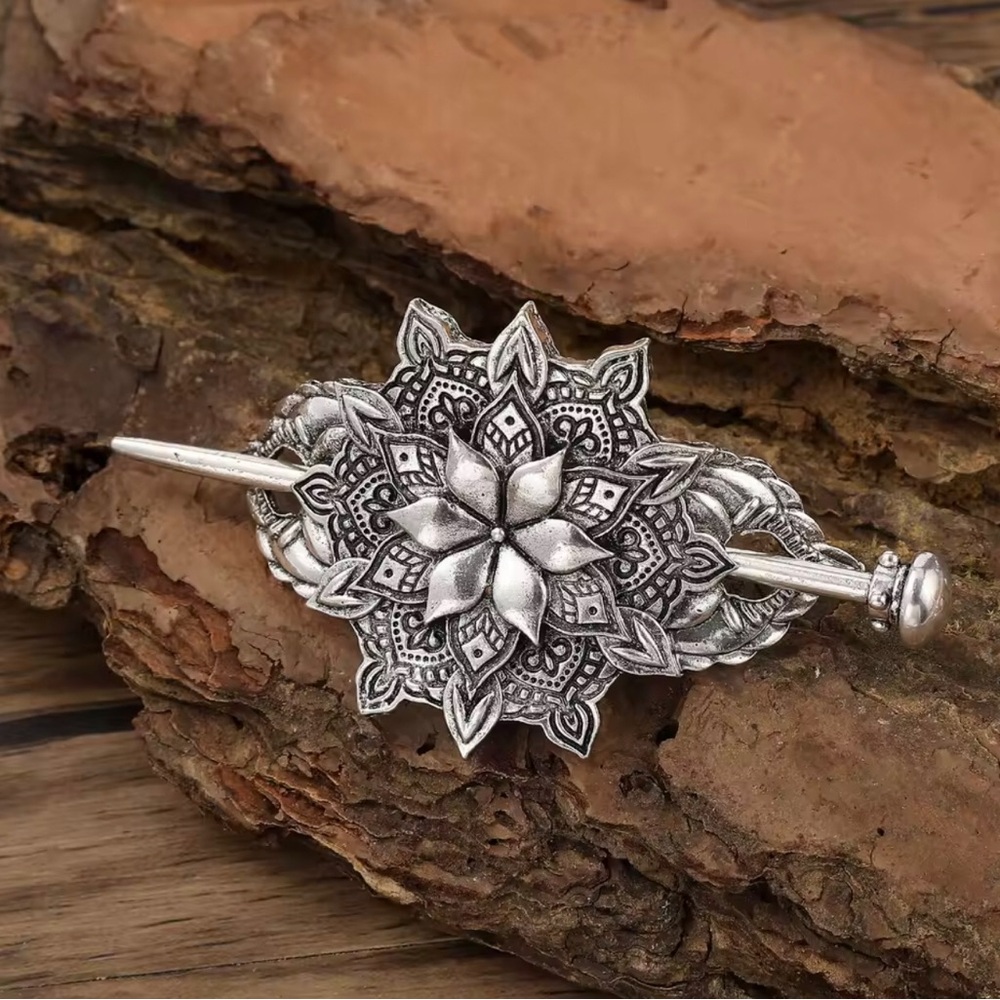 Silver Floral Mandala Hair Slide Barrette